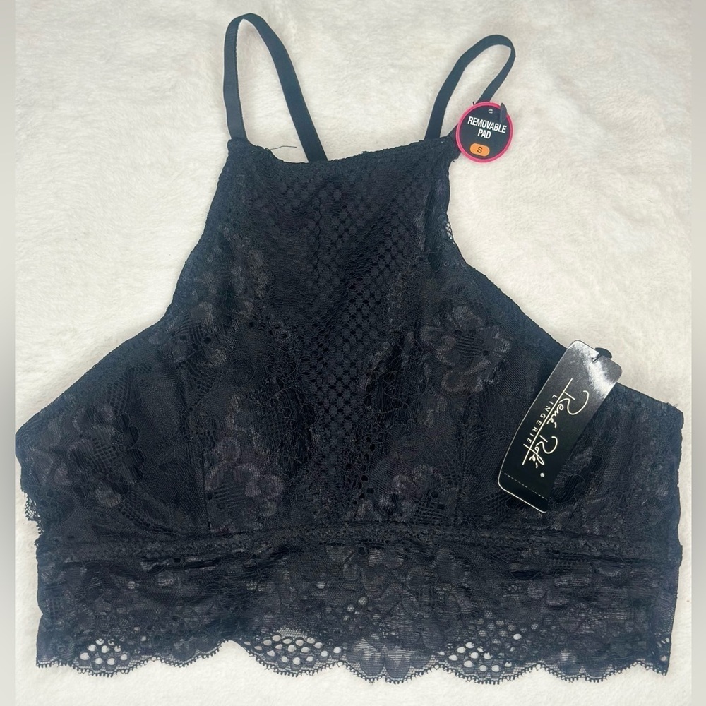 Women’s Size Small Bra Padded Pink Lace Lingerie Rene Rofe Nylon $28 Black